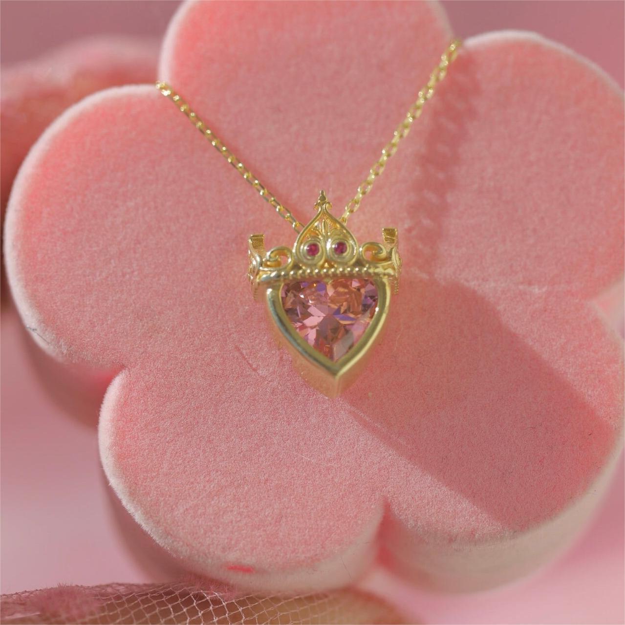 Wholesale Pink Zircon Heart Crown Copper Necklaces